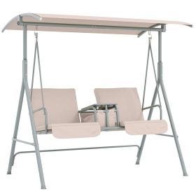 2-Seater Outdoor Canopy Swing With Table – Beige Patio Glider