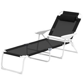 Portable 4-Position Reclining Chaise Lounge With Headrest – Black