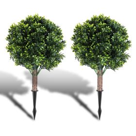 2 Packs Faux Boxwood Ball Trees Artificial Peanut Topiary Tree UV Resistant Artificial Shrubs Fake Plants Evergreen Artificial Bush With Ground Spike