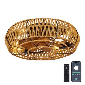 19in Caged Ceiling Fans With Lights And Remote, Boho Flush Mount Ceiling Fan With Light, Low Profile Chandelier 6 Speed Bladeless Reversible Ceiling F