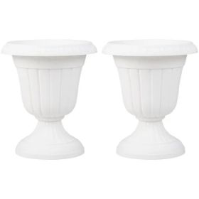 Set Of 2 Vintage Urn Planters, Weather-Proof PP Flower Pots With Optional Drainage Holes For Indoor Outdoor Use-White