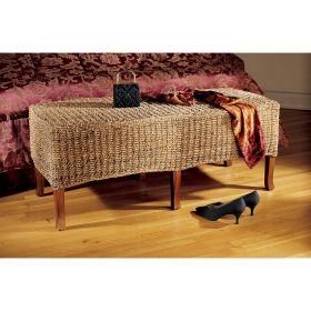 Solid Mahogany & Hand-Woven Ottoman