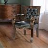 Hand Carved Dark Wood Mahogany Chair With Leather