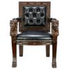 Hand Carved Dark Wood Mahogany Chair With Leather