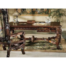 Dark Wood Mahogany Desk With Cushioned Back And Seat Chair