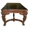 Dark Wood Mahogany Desk With Cushioned Back And Seat Chair