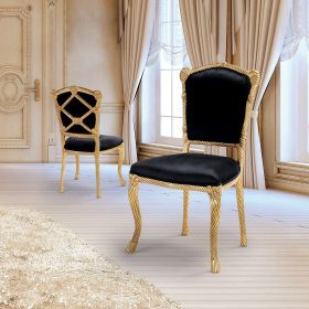 Set Of 2 Velvet Upholstered Chateau Dining Chairs In Gold