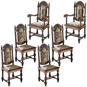 Set Of 6 Mahogany Wood Upholstered Dining Chairs