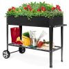 Mobile Black Metal Garden Potting Bench With Push Handle Wheels