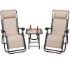 3-Piece Folding Patio Recliner & Table Set (Tan)