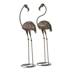 Set Of 2 Metal Outdoor Wild Flamingo Garden Statues