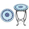 Blue Mosaic Round Side Table / Plant Stand - Indoor/Outdoor Accent