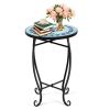 Blue Mosaic Round Side Table / Plant Stand - Indoor/Outdoor Accent