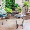 Blue Mosaic Round Side Table / Plant Stand - Indoor/Outdoor Accent