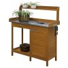 Garden Potting Station For Outdoor Use With Metal Surface & Storage Cupboard
