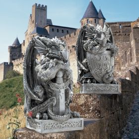 Set Of Sword & Shield Dragon Garden Outdoor Statues