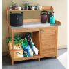 Natural Fir Wood Potting Bench With Galvanized Steel Tabletop