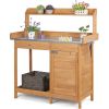 Natural Fir Wood Potting Bench With Galvanized Steel Tabletop