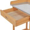 Natural Fir Wood Potting Bench With Galvanized Steel Tabletop