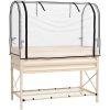 Cream Elevated Metal Raised Garden Bed W/ Greenhouse Cover