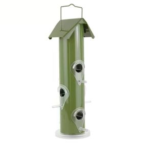 Outdoor 6-Perch Olive Green Metal Tube Bird Feeder
