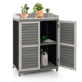 Solid Grey Wooden Garden Storage Cabinet & Potting Bench With Metal Surface