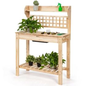 Sturdy Wooden Gardening Bench With Lower Shelf & Detachable Basin