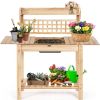 Sturdy Wooden Gardening Bench With Lower Shelf & Detachable Basin