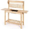 Sturdy Wooden Gardening Bench With Lower Shelf & Detachable Basin