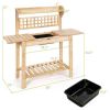 Sturdy Wooden Gardening Bench With Lower Shelf & Detachable Basin