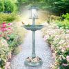 Outdoor Garden Birdbath In Green Copper Patina Finish With Solar Light