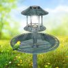 Outdoor Garden Birdbath In Green Copper Patina Finish With Solar Light