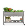 Outdoor Grey Wood Raised Garden Bed With Shelf & Wheels