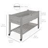Outdoor Grey Wood Raised Garden Bed With Shelf & Wheels