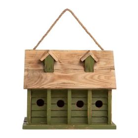 Green Wood Garden Bird House With Compartment & 4 Holes