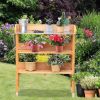 Wooden Outdoor Bench With Storage Shelves & Metal Surface
