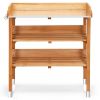 Wooden Outdoor Bench With Storage Shelves & Metal Surface