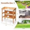 Wooden Outdoor Bench With Storage Shelves & Metal Surface