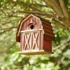 Outdoor Red Wood & Metal Barn Style Hanging Birdhouse