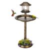 Outdoor Garden Birdbath In Bronze Finish With Solar Light