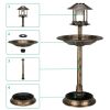 Outdoor Garden Birdbath In Bronze Finish With Solar Light