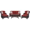 6-Piece Brown Resin Wicker With Red Seat Cushions Patio Lounging Set