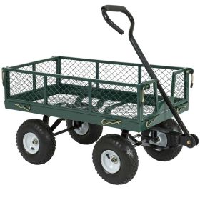 Heavy Duty Green Steel Garden Utility Cart Wagon With Removable Sides