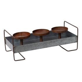 Rustic 3-Pillar Candle Holder Metal Tray