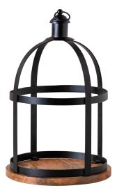Round Wrought Iron Lantern with Wood Base