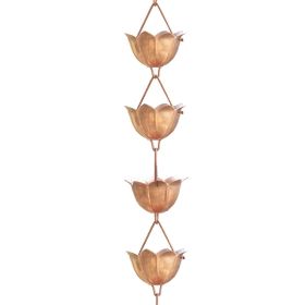 Lotus Flower 8.5-Ft Pure Copper Rain Chain For Rainwater Downspout