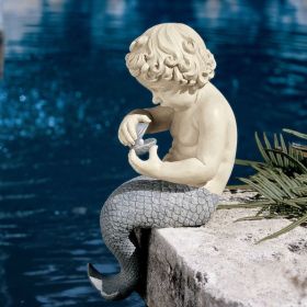 Little Sitting Mermaid Garden Statue With Oyster & Pearl