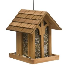 Shingled Roof Wood Garden Bird Feeder With Perch