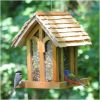 Shingled Roof Wood Garden Bird Feeder With Perch