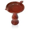Outdoor Dark Red Ceramic Birdbath In Antique Finish